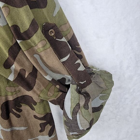 2X Boho Chic Button Top Roll Tab Sleeve Camo Colorful Embroidery Floral Andree - Picture 8 of 13